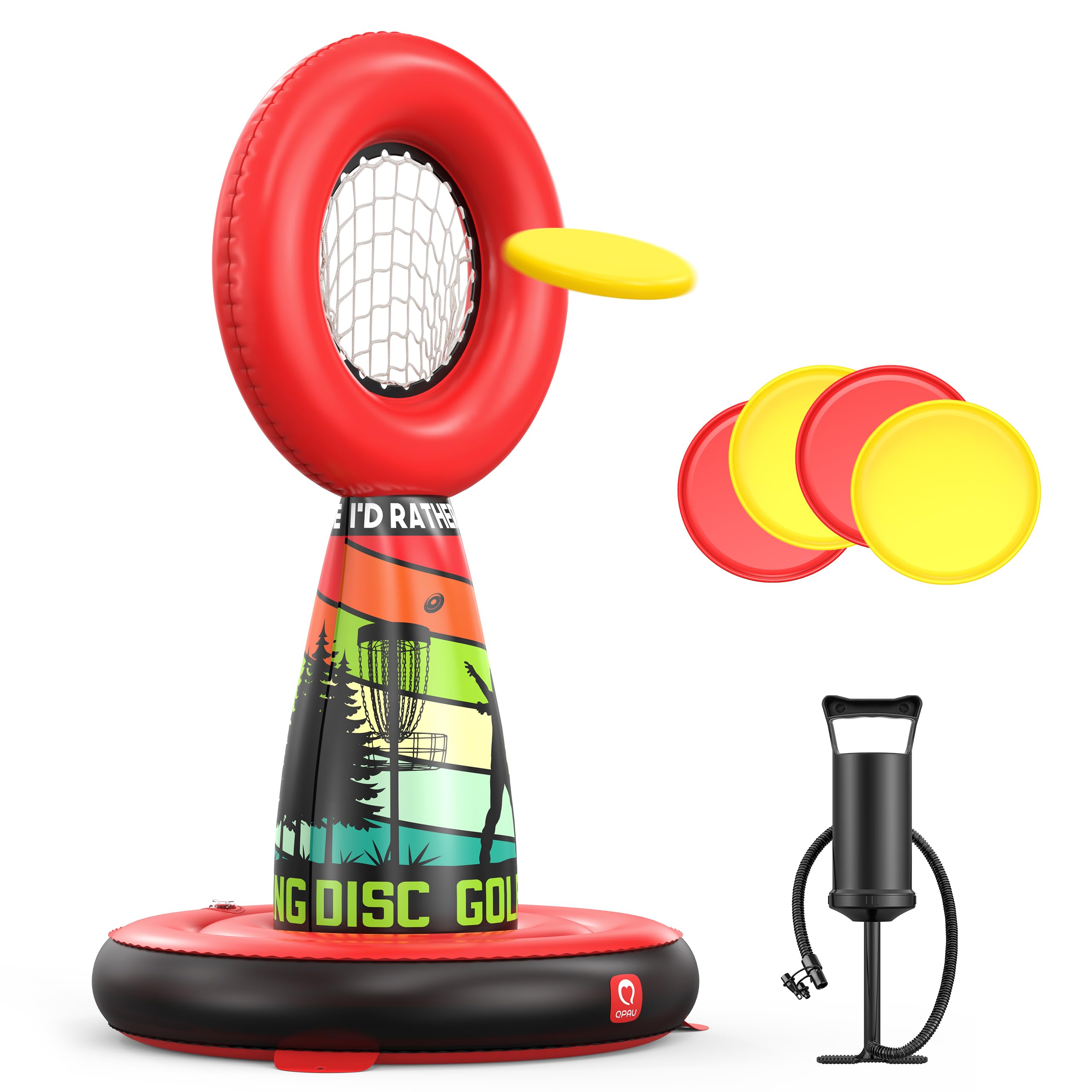 QPAU Set de Disc Golf Inflable para Niños y Diversión Familiar, Juego Completo de Exterior con Cesta Objetivo, 4 Discos Voladores y Bomba, Juegos de Jardín para Niños-Regalos Ideales para Adolescentes