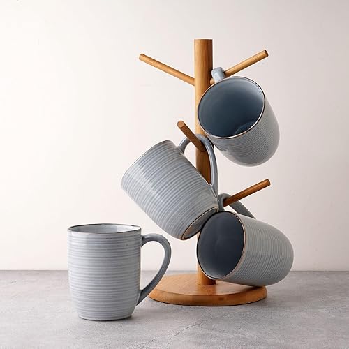 Miniatura 43 de famiware Moonlight - Juego de 4 tazas de café de 13 onzas con acabado de lino, juego de tazas de café con asa para café con leche, capuchino, té,