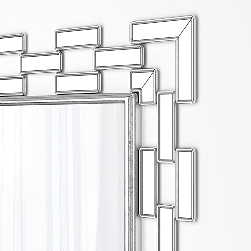 Miniatura 5 de NXHOME Espejo decorativo de pared plateado 46.5 × 30.7 "- Espejo de pared rectangular grande con diseño veneciano griego