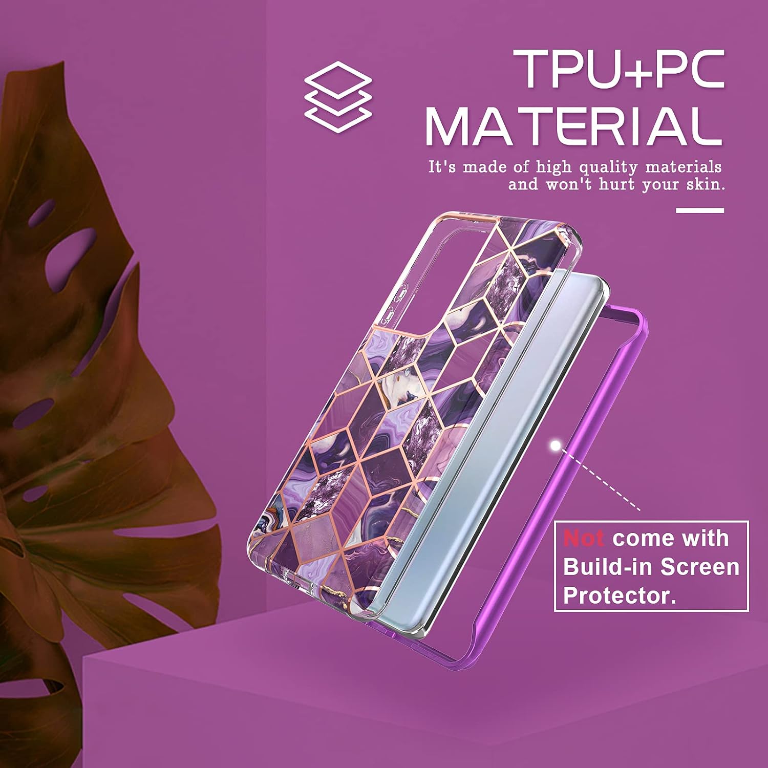 Hasaky Case for Samsung Galaxy S21 Ultra Case 5G 6.8 Inch,Dual Layer Hybrid Bumper Cute Women Marble Design Soft TPU+Hard Back Heavy Duty Anti-Scratch Shockproof Protective Phone Case -Purple Marble.