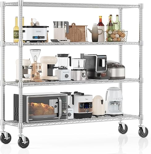 Miniatura 13 de Homdox Estantes de almacenamiento de 60"W, estantería de alambre resistente de 4 niveles con ruedas, 2400LBS estantes de metal ajustables