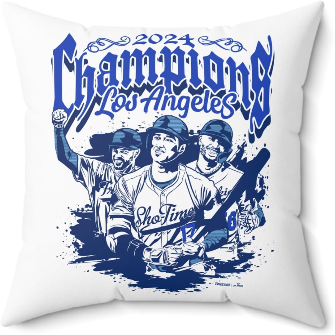 Ryno Sports Los Angeles Baseball 2024 Champions Spun Polyester Square Pillow w/Shohei Ohtani, Mookie Betts & Freddie Freeman