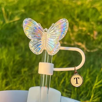 2Pcs Cute Laser Butterfly Straw Covers for Stanley 30&40 Oz Tumbler with Handle, Reusable Drinking Straw Caps
