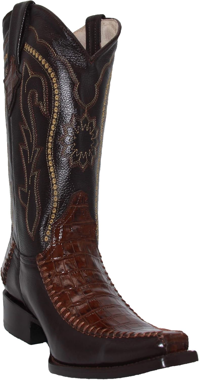 Western Shops Mens Genuine Cowhide Leather Luxury Crocodile Alligator Print Cowboy Western Boot