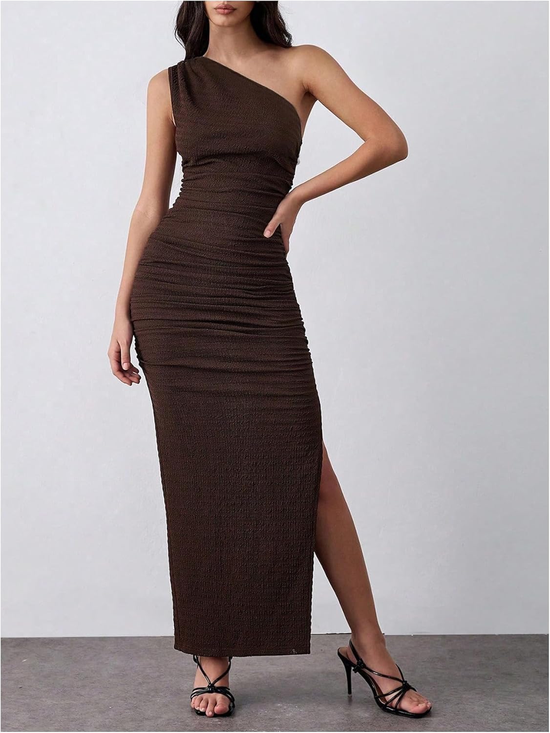 Floerns Women's One Shoulder Maxi Dress Sleeveless Ruched Evening Slit Bodycon Dresses - Image 5