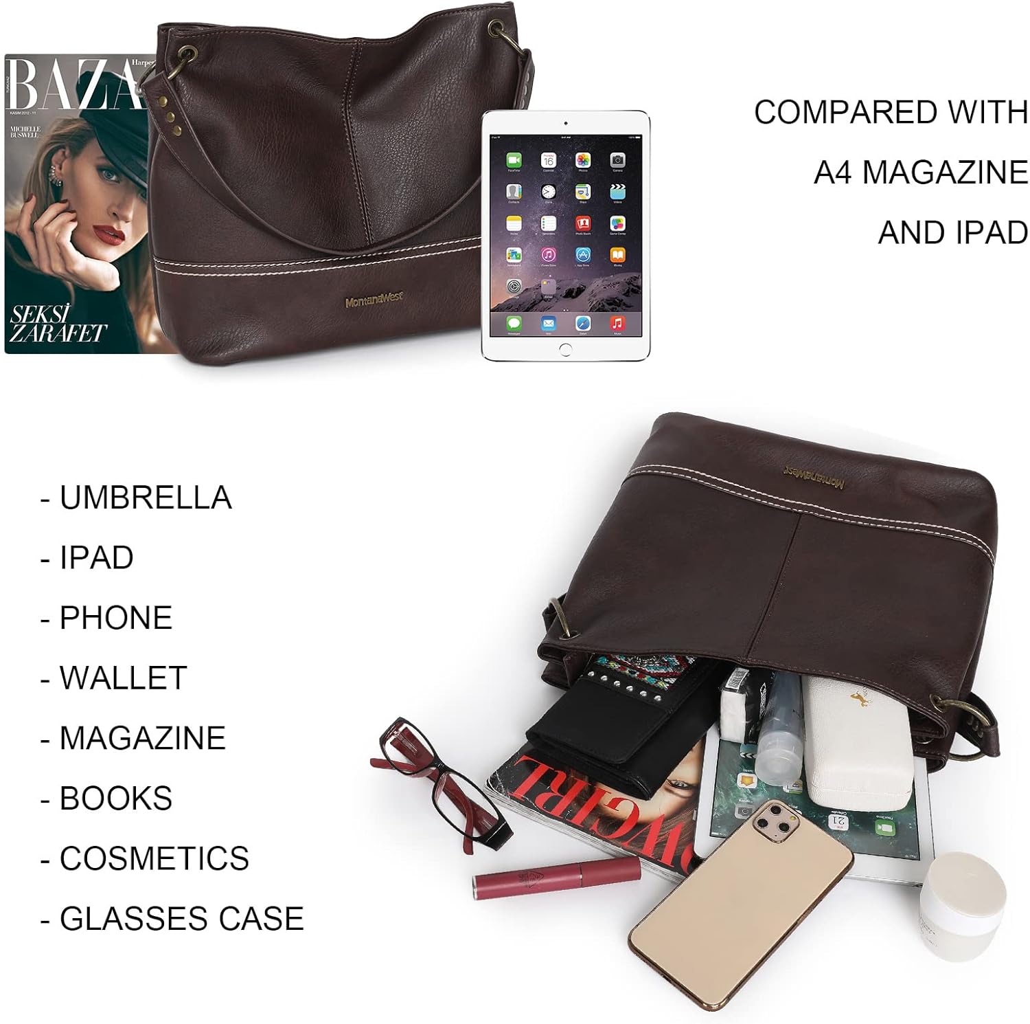 Montana West Hobo Bag for Ladies Shoulder Handbags with Back Pocket | Purses, with Zipper, Purses, with Zipper - Image 6