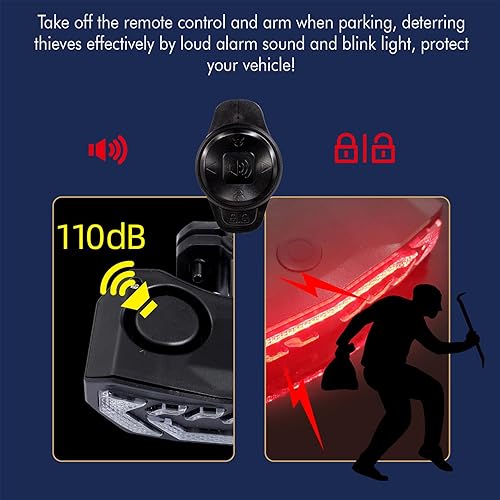 Miniatura 7 de Luz trasera inteligente con alarma para bicicleta con control remoto inalámbrico, 6 modos de luz, señales de giro, alarma antirrobo, campana