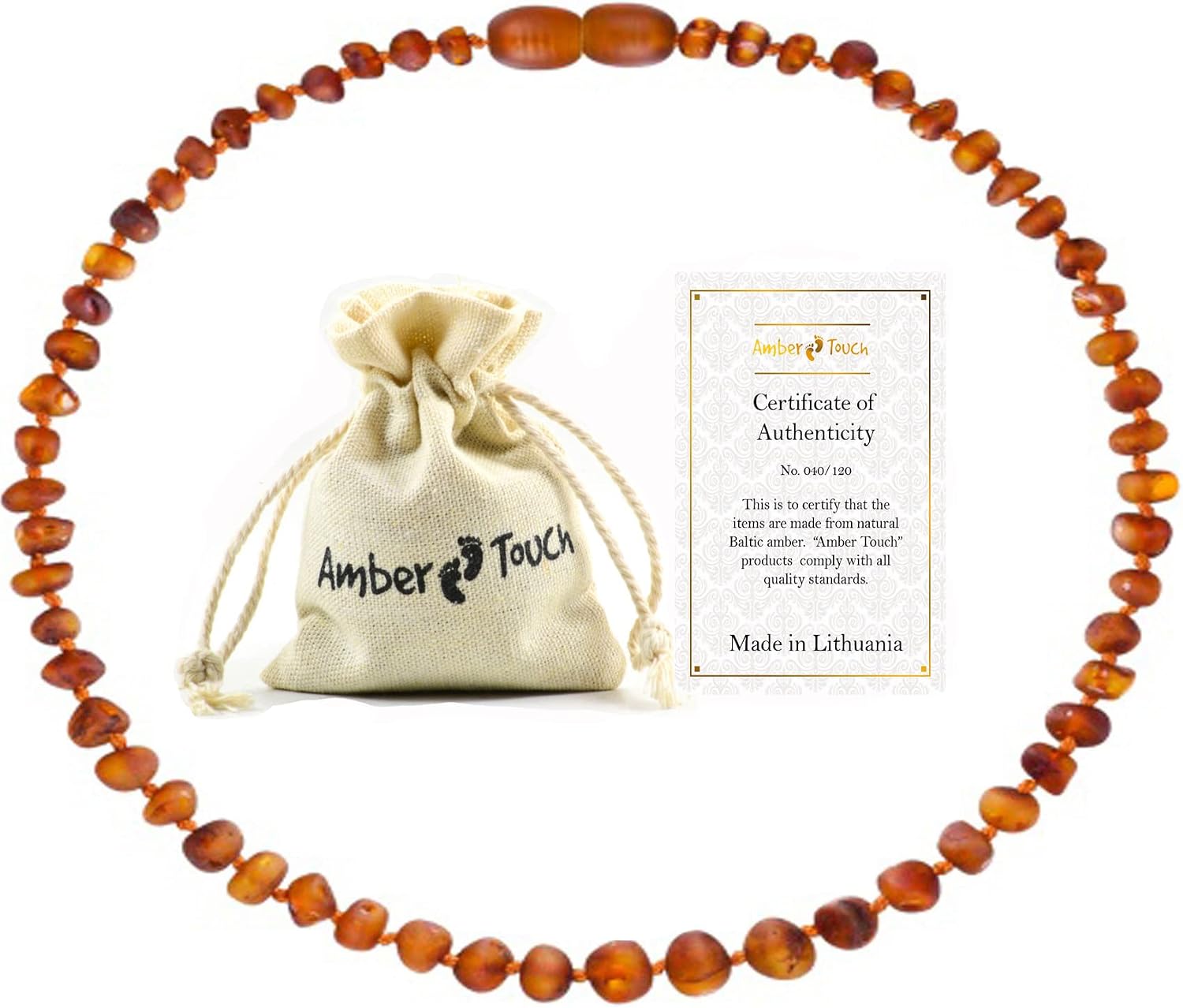 RAW Baltic Amber Necklace -Natural Amber from Baltic Region, Genuine Amber (13in.)