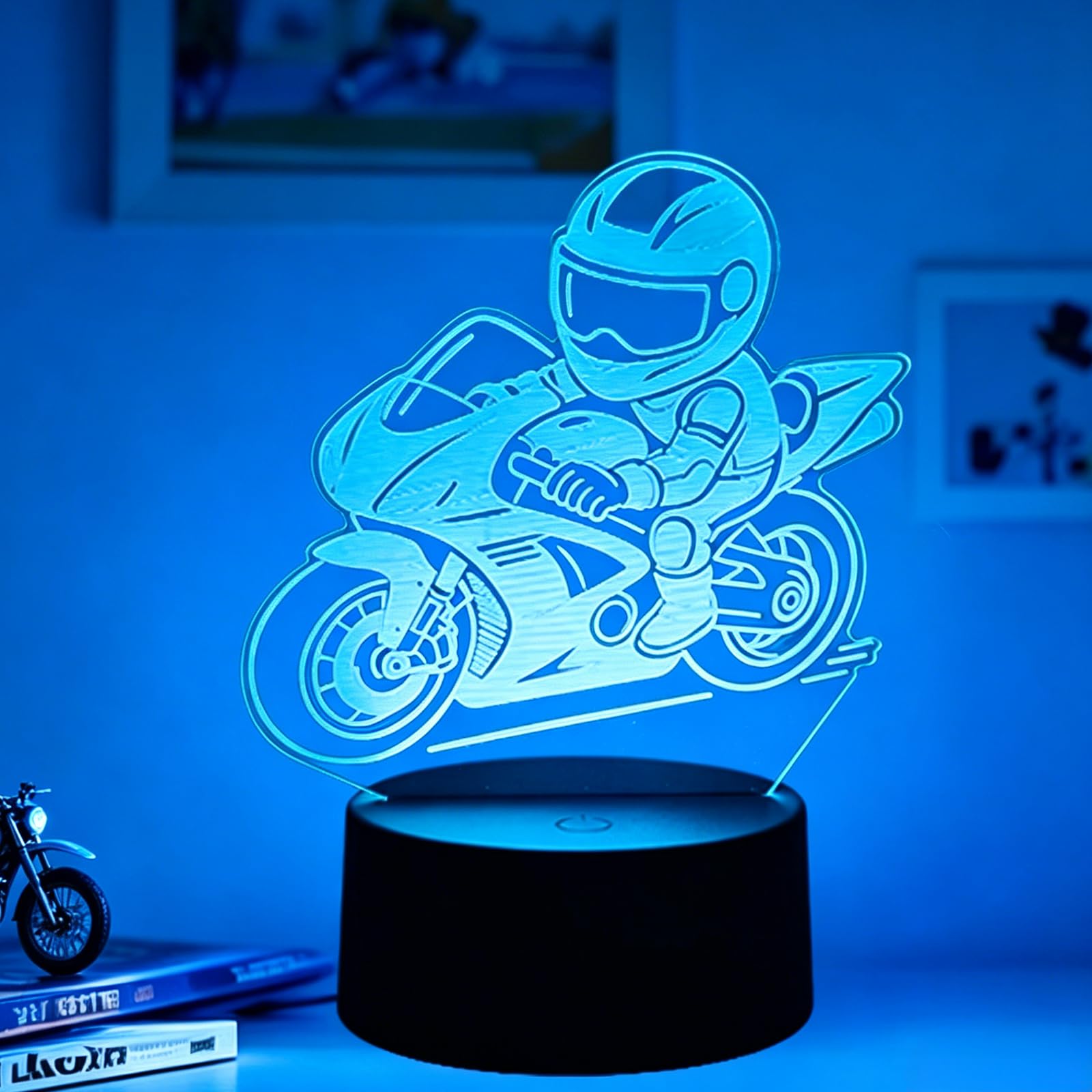 OraTrade Cartoon Motocross 3D Illusion Lamp, Motorcycle Night Light for Kids, 7 Colors LED Dirt Bike Decor Light, USB/Battery Powered, Birthday Christmas Gift for Boys, Motorbike Lovers