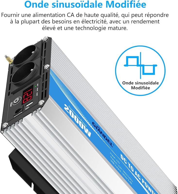 GIANDEL 2000W 12V-230V Inverter Távirányítóval és Dupla Aljzattal Autóhoz
