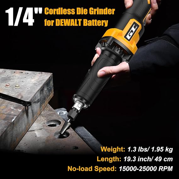 Cordless Die Grinder for DEWALT 20V MAX Battery, 1/4 Power Heavy-Duty Stright Grinder Tool with Safe Paddle Switch, 25000RPM, 3 Variable Speed, Tool Only