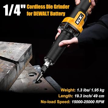 Cordless Die Grinder for DEWALT 20V MAX Battery, 1/4 Power Heavy-Duty Stright Grinder Tool with Safe Paddle Switch, 25000RPM, 3 Variable Speed, Tool Only