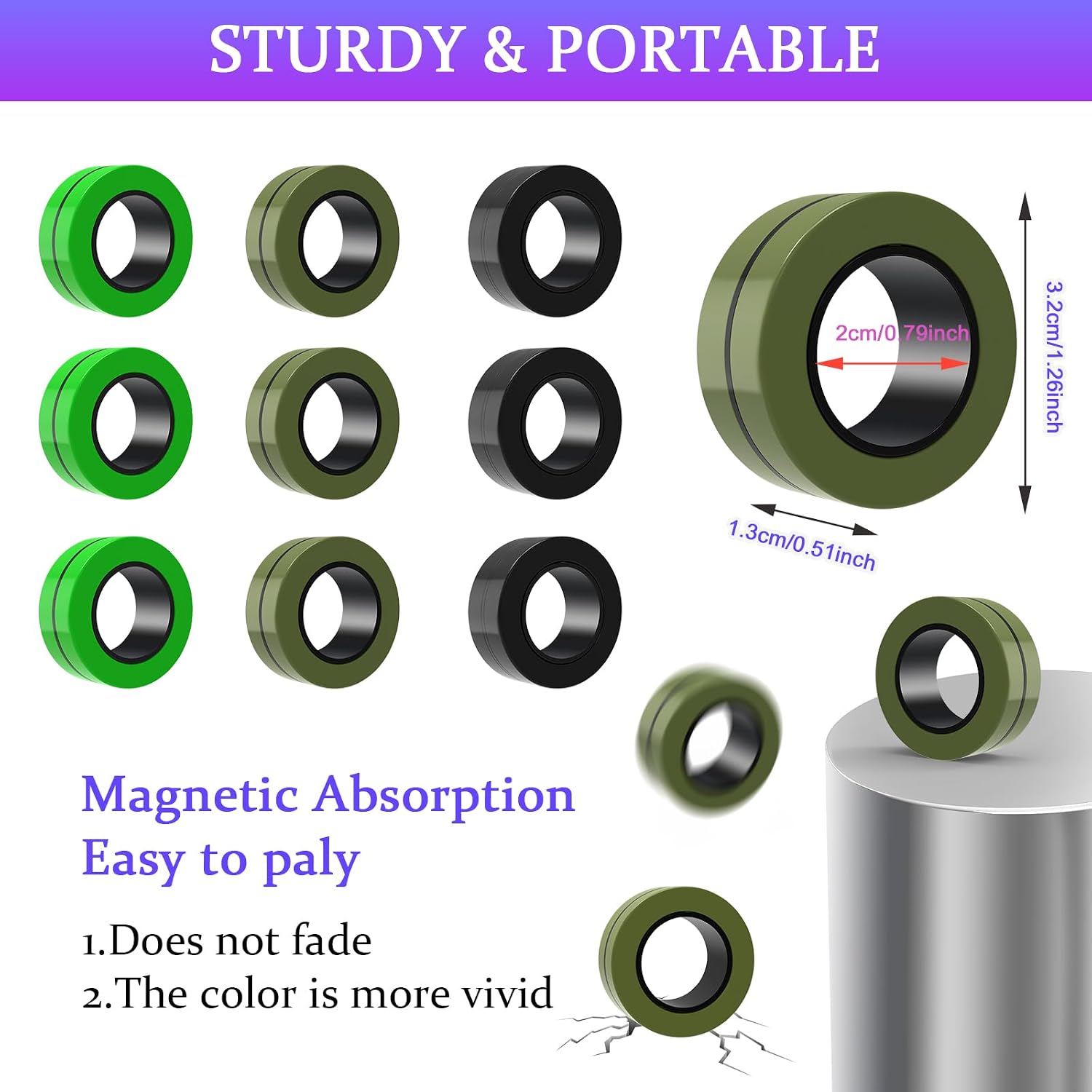 Cevioce 9 PCS Magnetic Ring Fidget Toys Set,ADHD Anxiety Magnetic Fidget Toys Adults Boys,Coolest Fidget Spinner Finger Ring Stress Relief Toy for Teens,Birthdays Easter Gifts for 8+ Year Old Present image 3