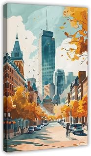 ZJLAMZ Boston Watercolor Painting Boston Wall Art Massachusetts Poster Boston Print Wedding Gift Birthday Present Canvas Poster Wall Art Print Frame 12x18inch(30x45cm)