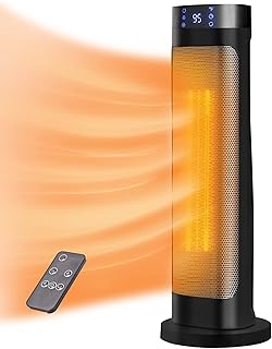 Space Heater, 1500W Fast Heating Ceramic Electric Heaters with Remote,Thermostat, Oscillation, 1-12H Timer, Overheating & Tip-Over Protection, Portable Heater for Indoor Use (Black)
