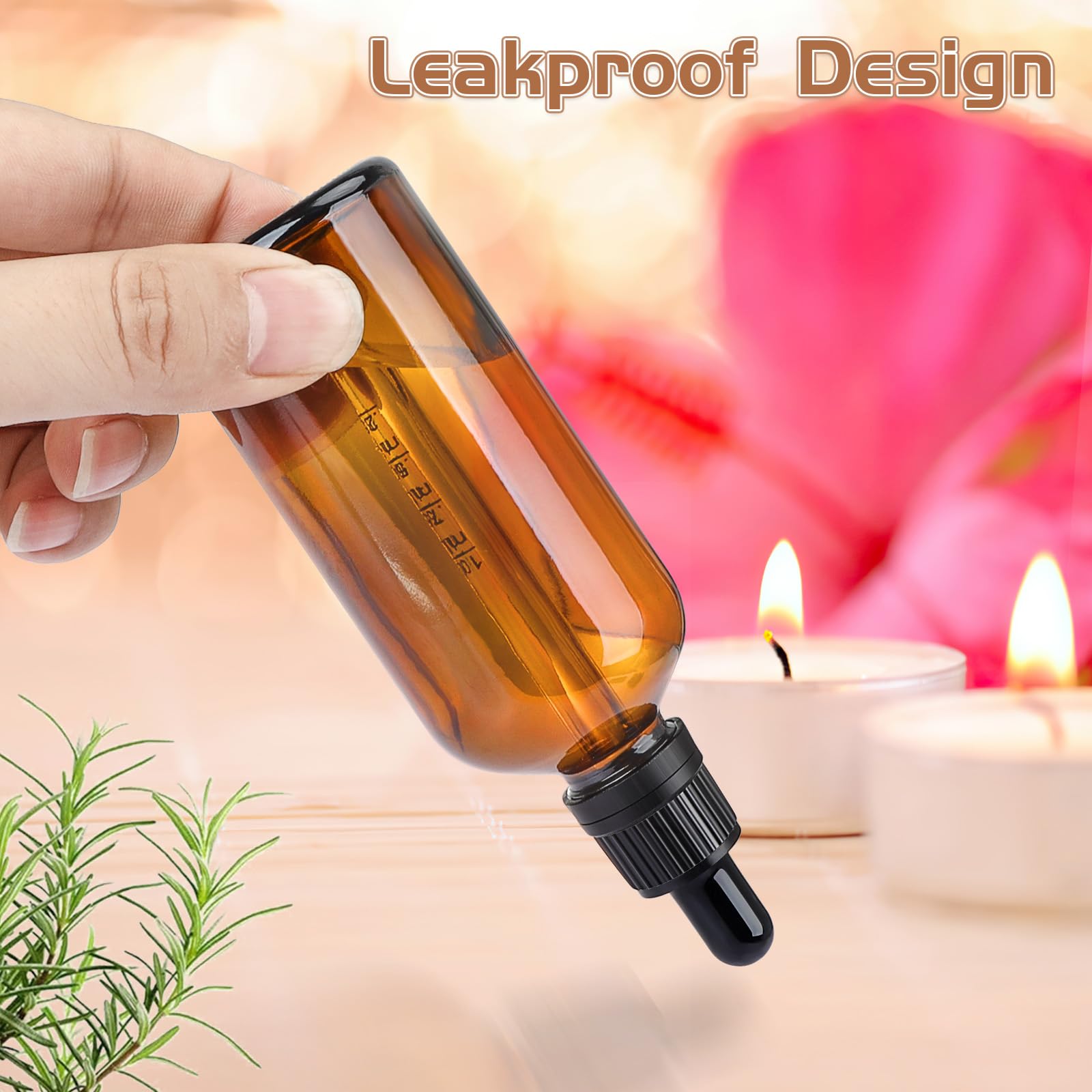 Bottiglie Contagocce In Vetro Ambrato - Set Di 4 (50ml E 100ml) Con Accessori Per Oli Essenziali - Foto 5