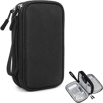 Travel Cable Organiser Bag, Electronics Accessories Organiser Bag, Portable Electronics Accessories Organizer, Cord and Gadget Storage Bags for Cables USB Drive Charger EarphoneBilayer, Black