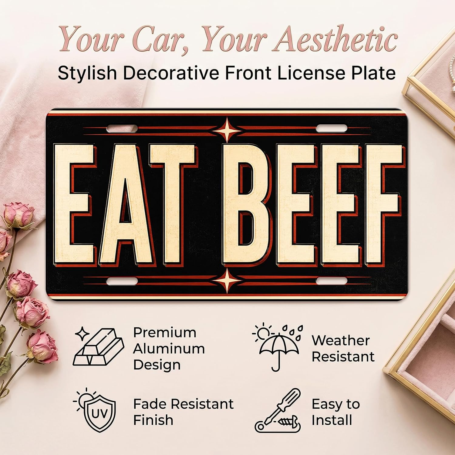 Retro Eat Beef Aluminum License Plate, BBQ Kitchen Wall Decor image 4