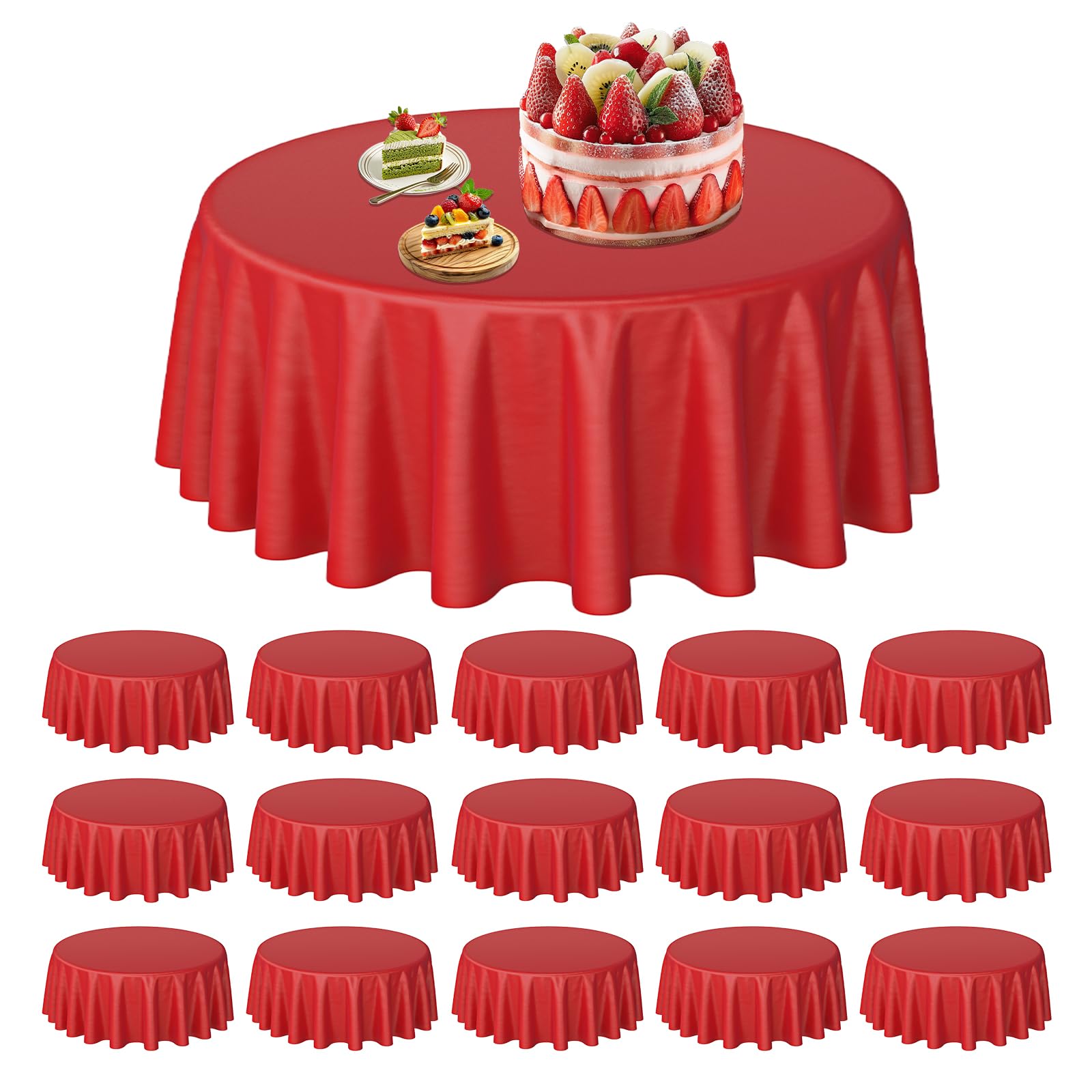 SHUESS Confezione da 15 tovaglie rotonde usa e getta da 213 cm, in plastica, rotonde, usa e getta, colore rosso, per tavoli circolari, matrimoni, banchetti, feste di compleanno