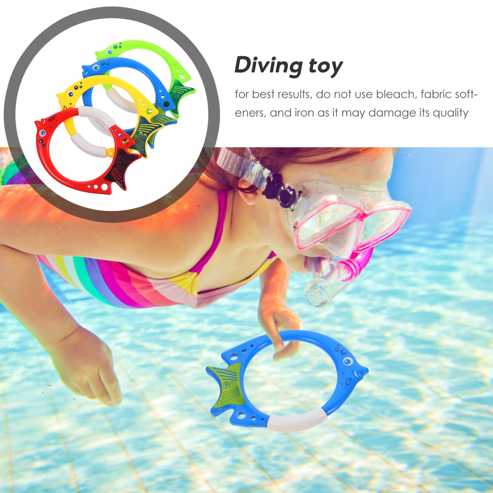 BESPORTBLE 4pcs Swim Dive Rings for Fish Shape Pool Diving Smooth Edges for for Learning Underwater Skills for Summer Pool Games Random Color