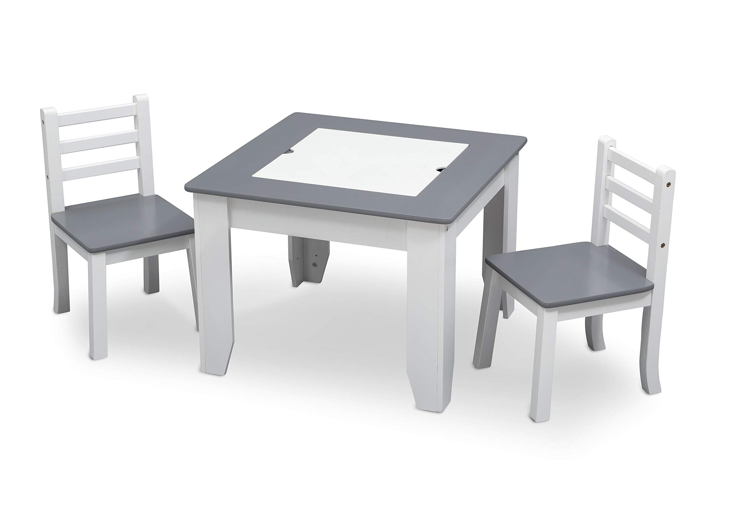 Delta Children Chelsea 5-Piece Kids Furniture Set | Set Includes: Table & 2 Chairs, Easel, Upholstered Chair (Grey/White)