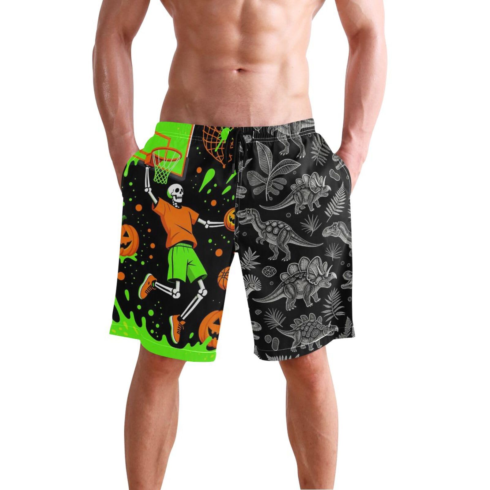 Short de bain pour homme dinosaure noir et blanc de 20,3 cm - 8