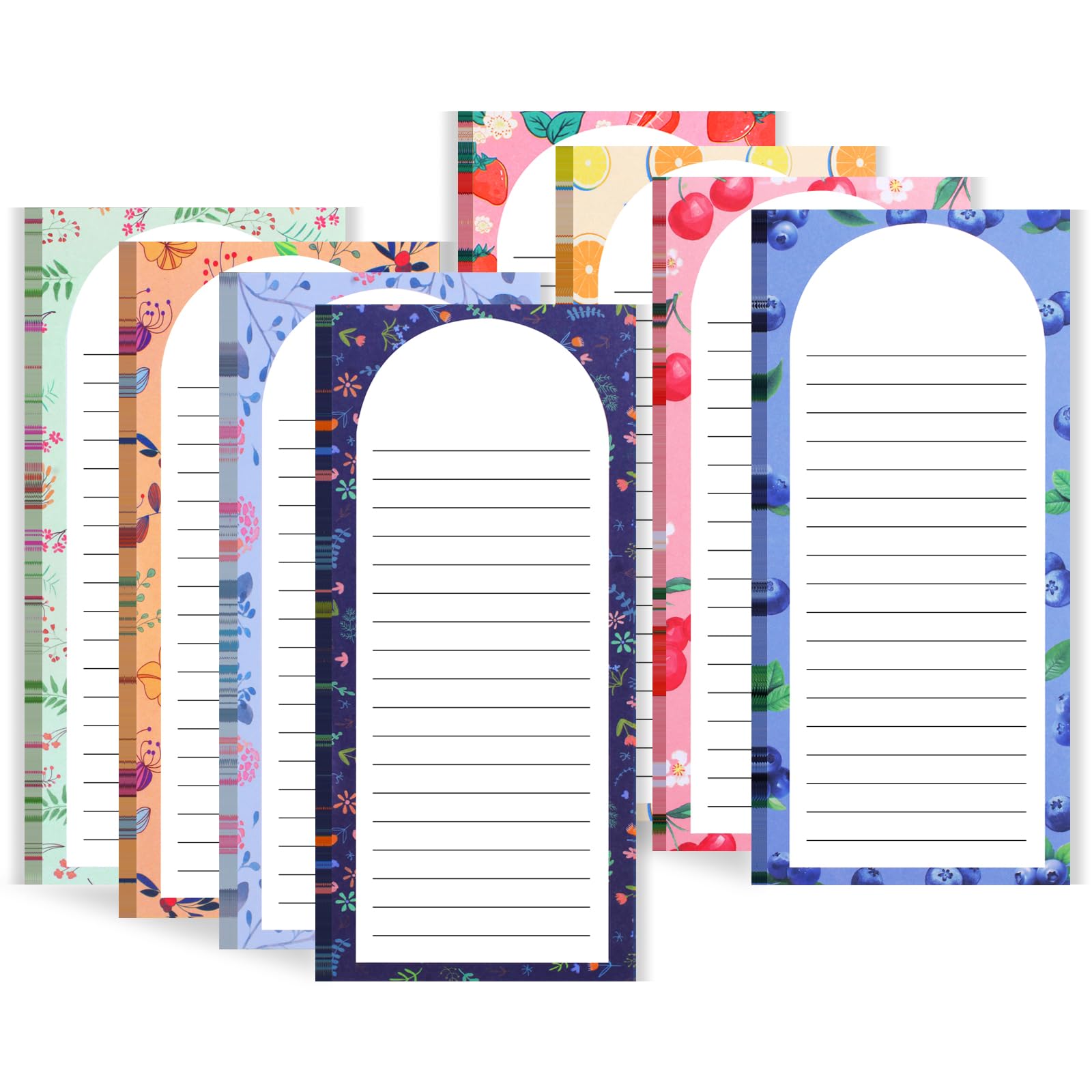 AZUREAL Paquete de 8 blocs de notas magnéticos para refrigerador, blocs de notas magnéticos para refrigerador, diseño de flores y frutas para nevera, listas de compras con imán completo, 30 hojas por