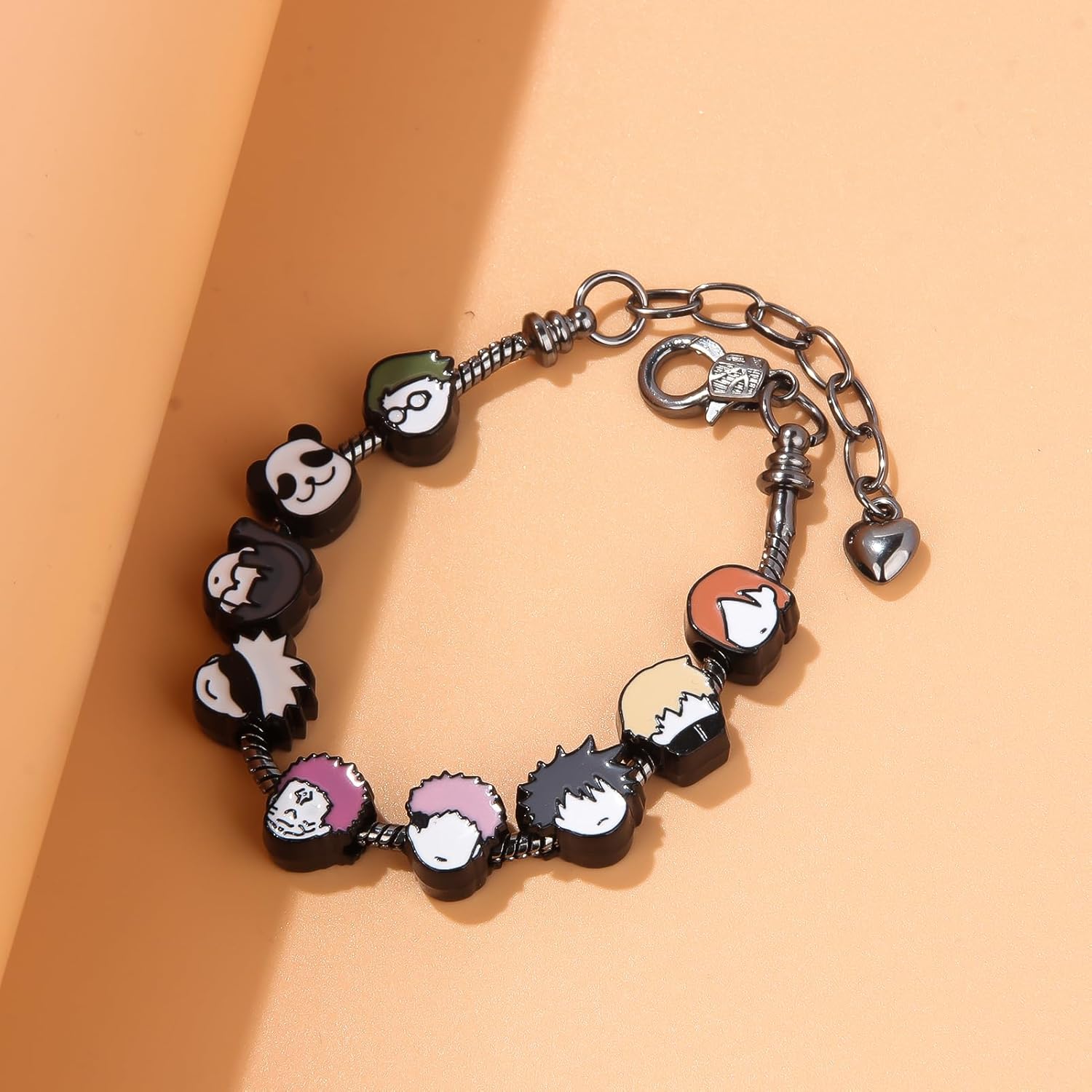 SONGCHANGJEWELRY DIY JJK Charm Bracelet Gifts – 9 Mini Anime Faces in Chibi Style – Gojo, Yuji, Sukuna, Panda & More – Removable Alloy Chain for Fans and Collectors - Image 9