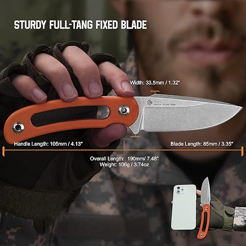 Miniatura 6 de Ruike Cuchillo de supervivencia EDC de hoja fija con funda, pequeño y ligero, 14c28n de espiga completa, equipo de camping BowieTactical para