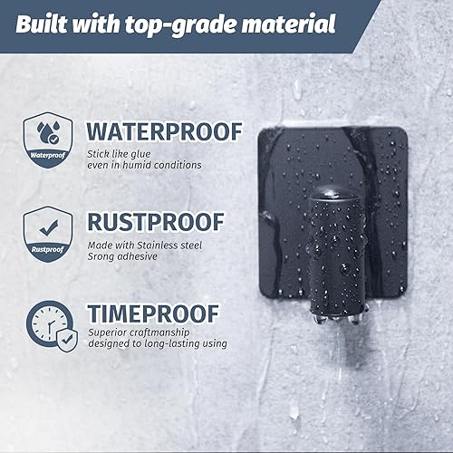 Miniatura 2 de Ganchos adhesivos para toallas, resistentes para colgar esponjas, ropa, batas (negro mate, 2 piezas)