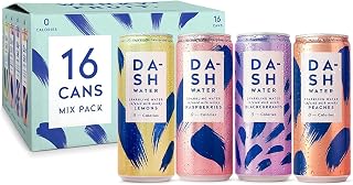 Dash Water Mixed Pack - 16 x Flavoured Sparkling Spring Water - Raspberry, Lemon, Blackcurrant & Peach - Infused with Wonky Fruit (16 x 330 ml cans)
