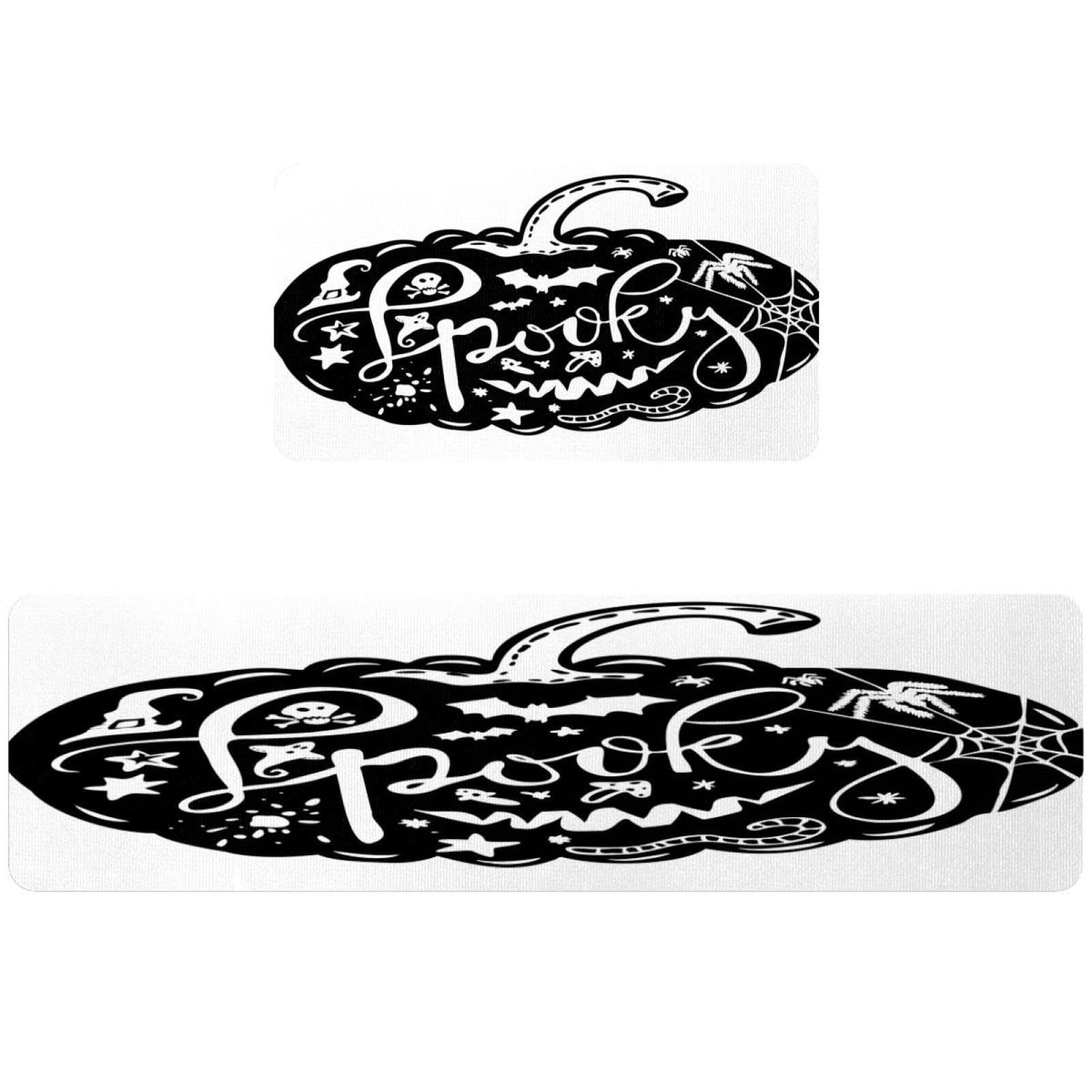 Alfombrilla de cocina VAPOKF con calaveras y calabazas negras antideslizante lavable de 2 piezas