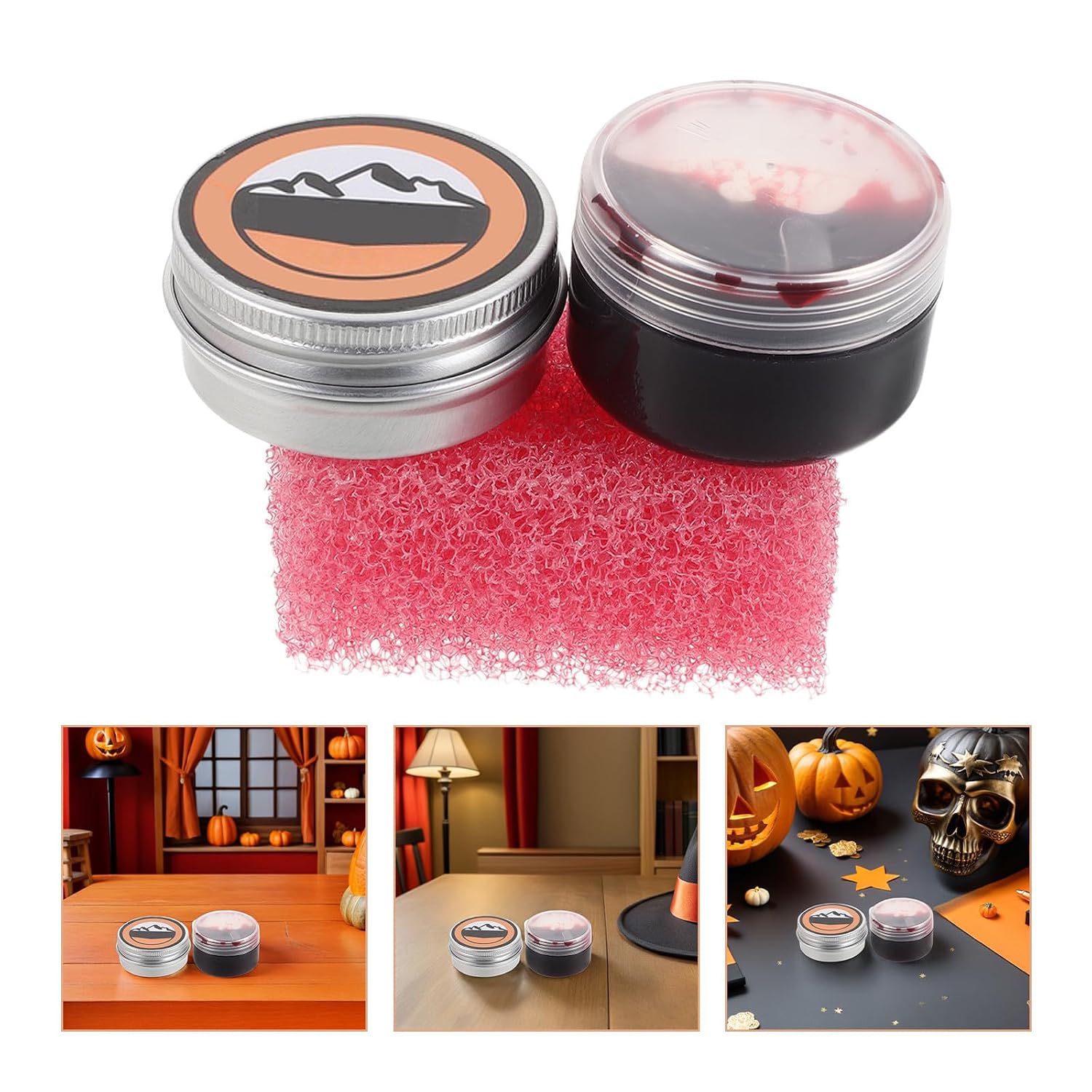 Fake Blood Makeup Kit Weather Resistant Special Effects Scar Wax Set with Realistic Effect Sponge and Washable Liquid Blood for Carnival Bloody Props and Stage Performances