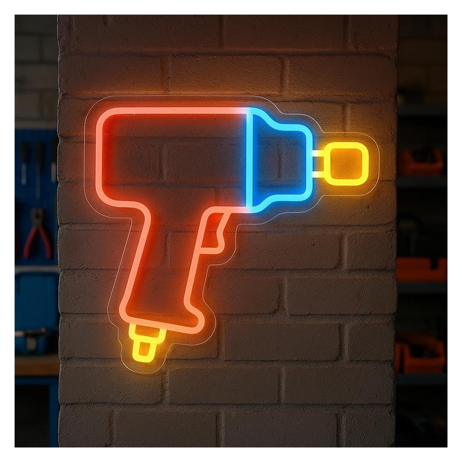 RONGCH Hanging Art Signs Pneumatic Wrench Neon Sign Decor for Auto Mechanics Repair Workshop 42cm(D)