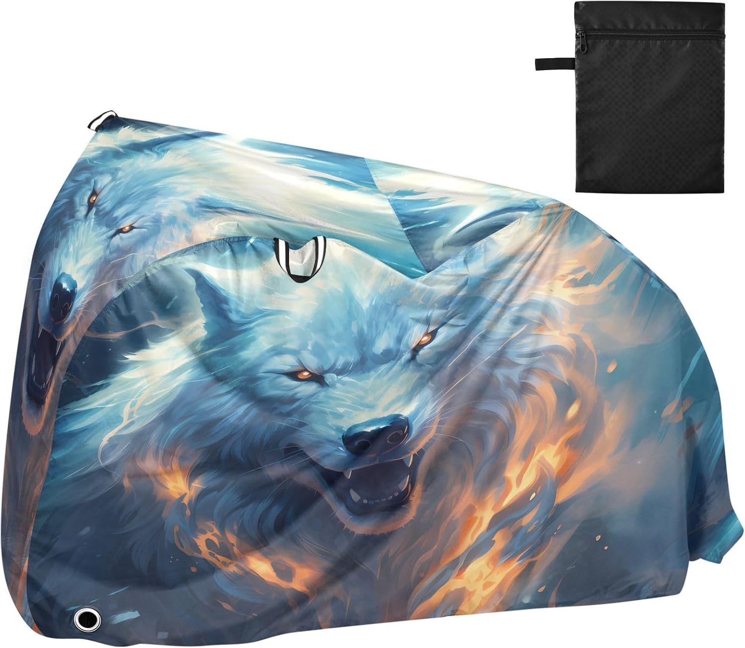 ALAZA White Wolf Howling Bike Cover Waterproof Outdoor Ebike Bicycle Covers Tarp Protection for 1/2 Bikes, Sun UV Dust Wind Proof