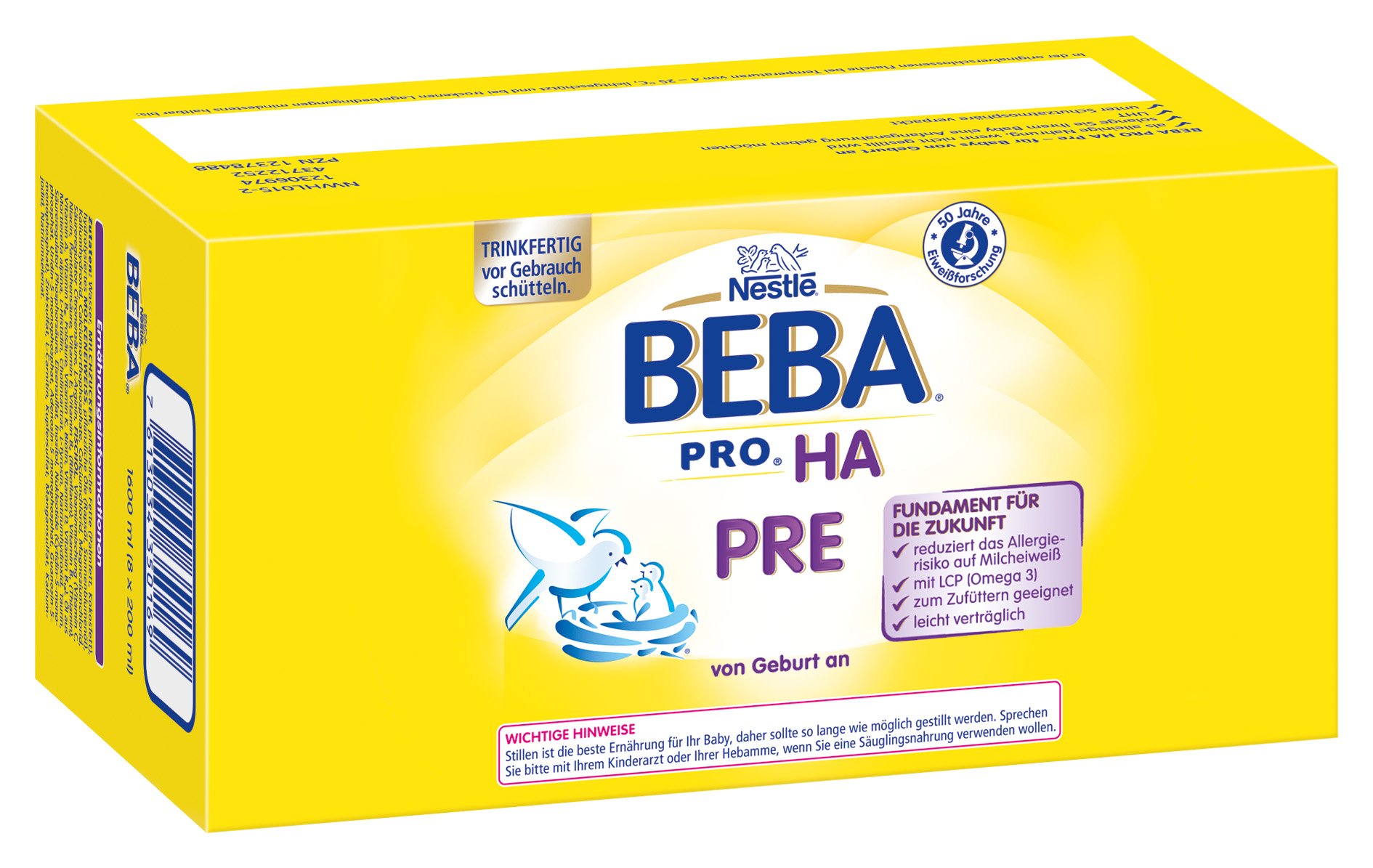 Nestlé Beba HA Pre Anfangsmilch von Geburt an trinkfertig Portionsflaschen, 32er Pack (32 x 90 ml)