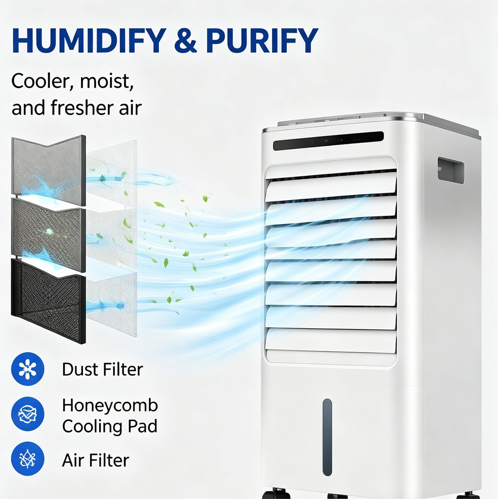 Aire acondicionado portatil con agua de 5 L, 3 velocidades, oscilación de 120°, aire acondicionado sin tubo para dormitorio, oficina