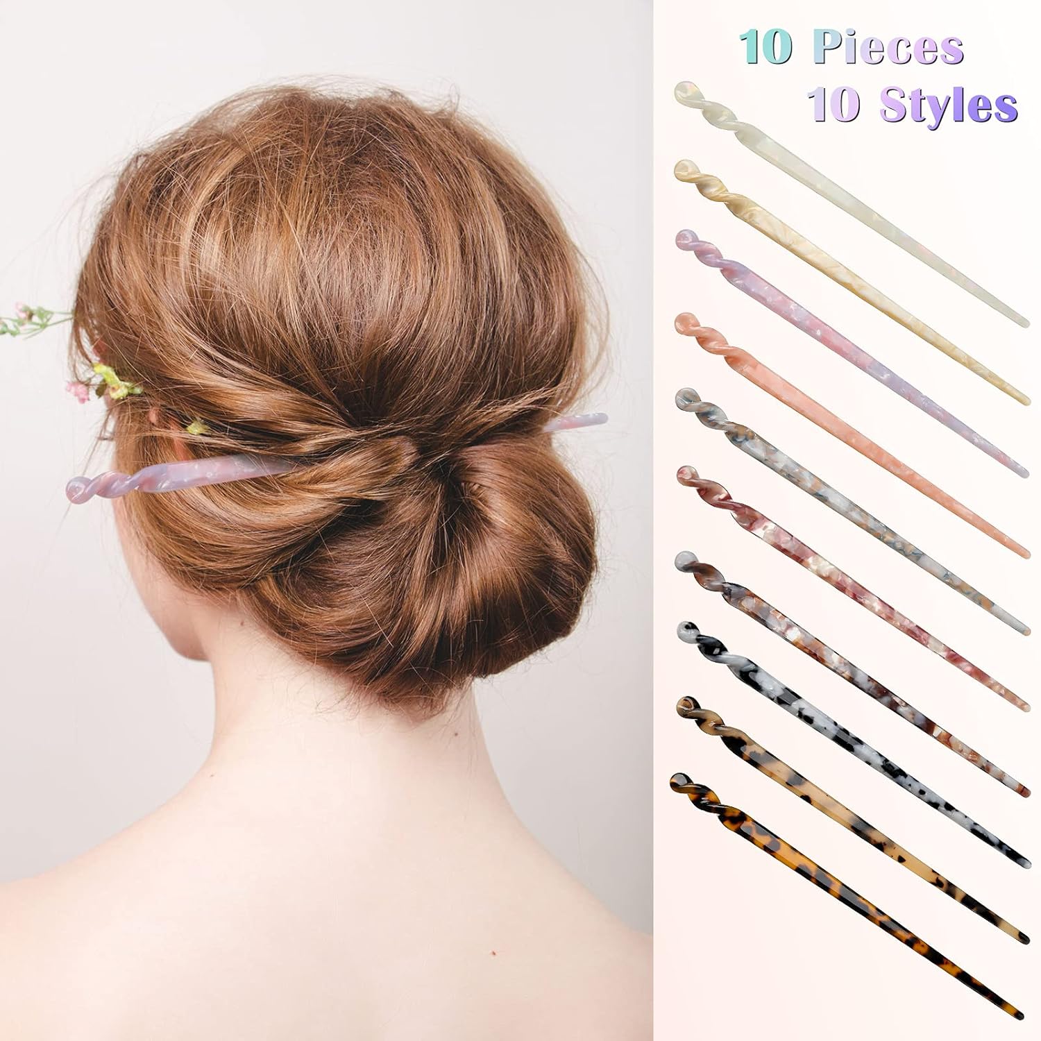 10 Pieces Acetate Hair Sticks Styling Hair Vintage Leopard Print Tortoise Shell Hairpin Chopsticks Hairpins Disk Hair Sticks Hair Accessories with Flannelette Bag for Women Girls (Novel Pattern) : Beauty & Personal Care