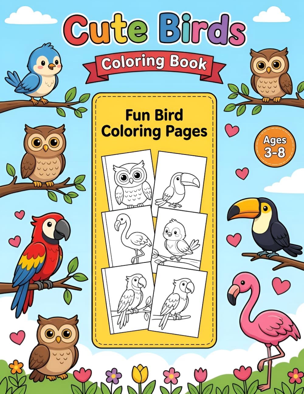 Cute Birds Coloring Book: Bird Coloring Pages for Kids Ages 3–8