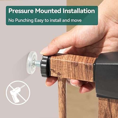 Miniatura 5 de Babelio Extensión de puerta de metal para bebés con patrón de madera, puerta extra ancha para mascotas de 2.75 pulgadas para escaleras y puertas,