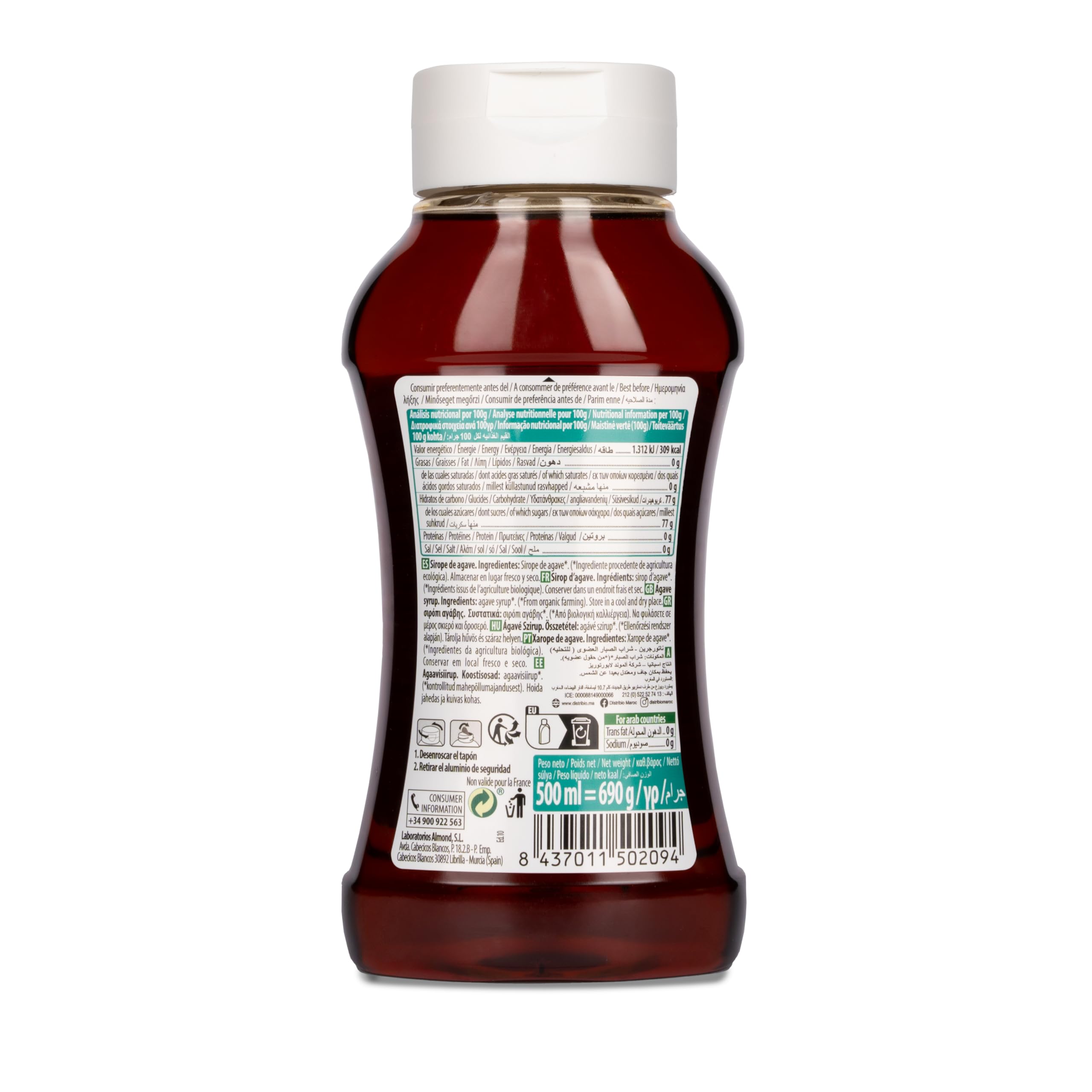 NaturGreen - Sirope Agave Bio, Endulzante Ecológico, Bajo Índice Glucémico, Apto para Ser Consumido Directamente - Pack 7 Unidades de 500ml/690g