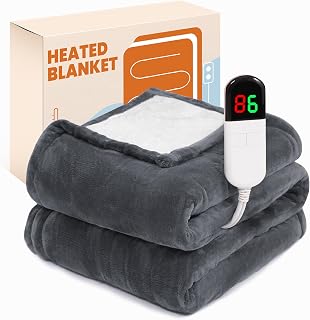 Electric Heated Blanket Throw 50"x60", 8 Heat leavls and 1-8H Auto Off | Fast Heating, Over-Heat Protection&ETL Certification, Soft Flannel Sherpa, Machine Wash