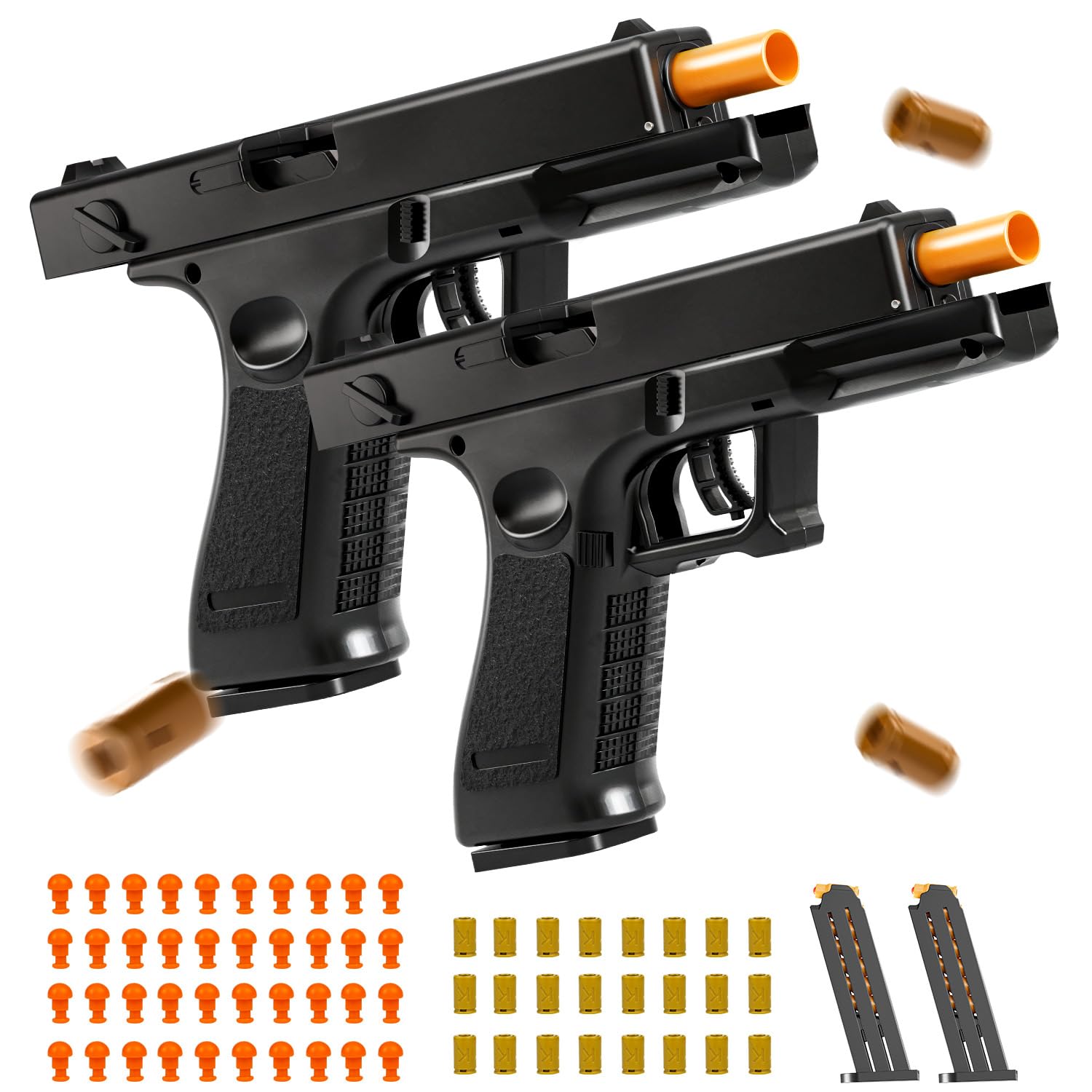 2Pack Soft Bullet Toys Gun - Semi-Automatic Handgun with Shell Ejection and Auto Rebound, Outdoor Game Toy Foam Blasters & Guns for Boys Girls Halloween Christmas Birthday Gifts (Black+Black)
