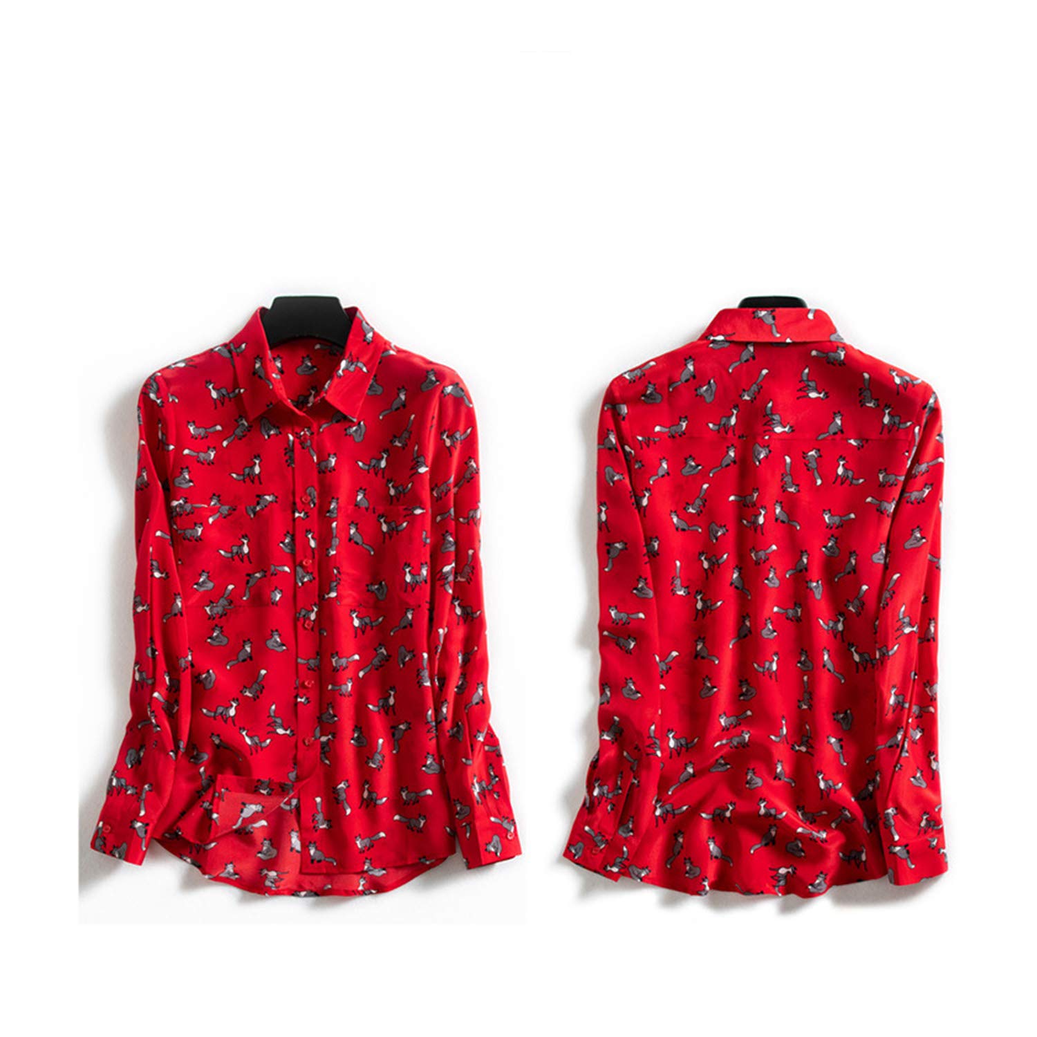 Camicia Stampa Fox, Top in Seta da Donna alla Moda, Blusa Manica Lunga da Ufficio Donna