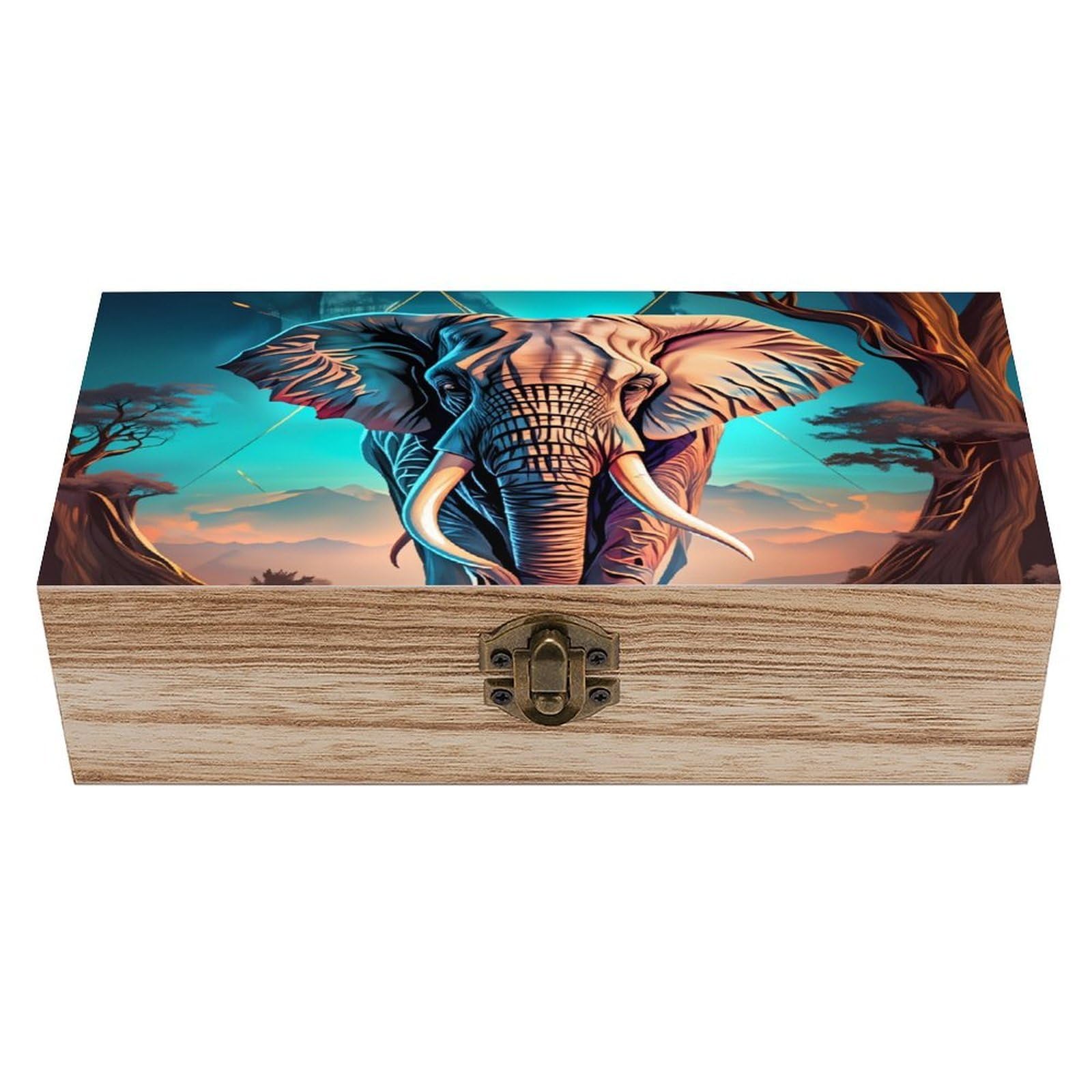 asbwuo Ancient Elephant Vintage Wooden Keepsake Box