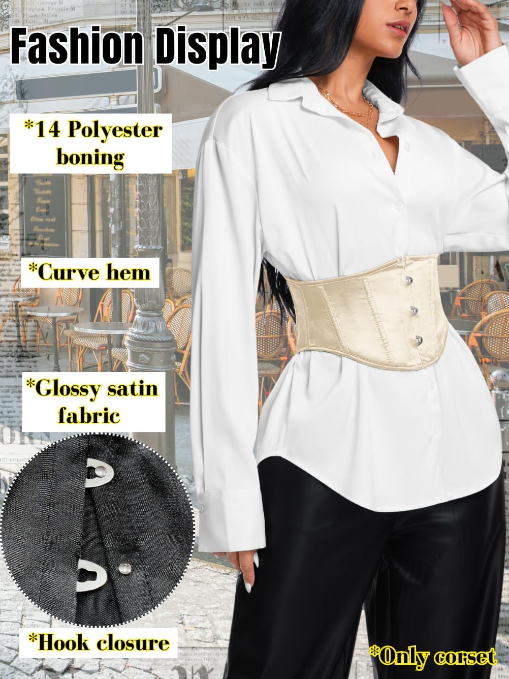 Women's Satin Underbust Corset Belt, Renaissance Elegant Waist Cincher, Front Hook & Lace-Up for Perfect Curves - Image 2