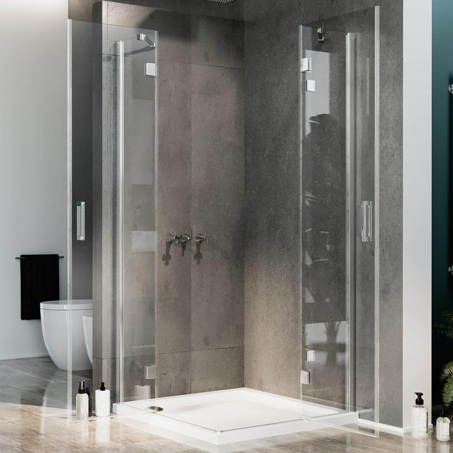 Box Doccia 80x80 CM H190 Trasparente mod. Flip Anta + Anta Ap. Battente