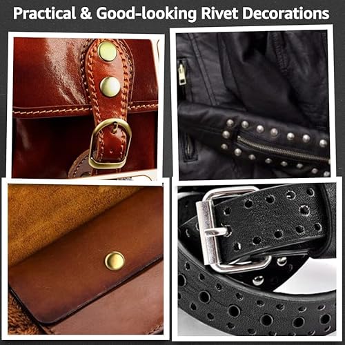 Miniatura 7 de Kit de 480 remaches de cuero, remaches de doble tapa de 4 colores, remaches de 3 tamaños para cuero, kit de herramientas de fijación de martillo de