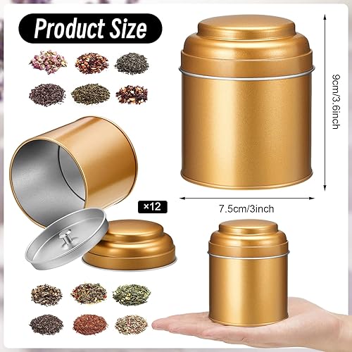 Miniatura 9 de Meanplan 12 recipientes de té con tapa doble hermética, caja redonda de lata de 8 onzas, recipiente pequeño de té de cocina, recipientes de