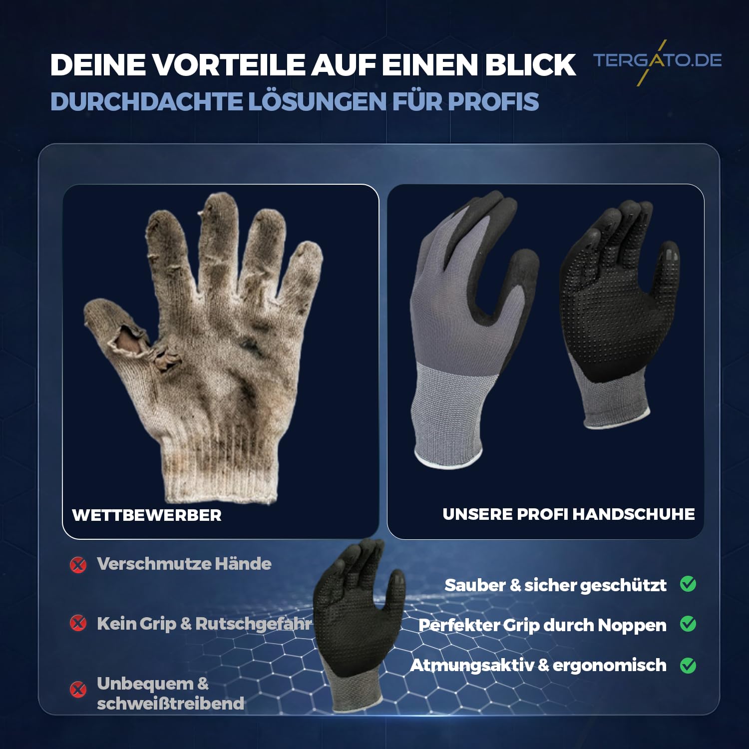 12 guantes de trabajo L (talla 9), guantes de montaje profesional para hombre y mujer, guantes de jardinería con revestimiento de puntos de nitrilo, Oeko-Tex y transpirables, agarre para